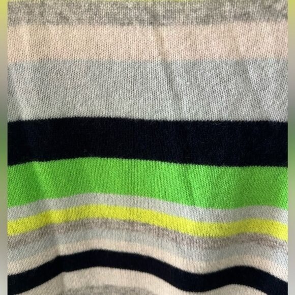 Brodie luxurious cashmere 3/4 sleeve neon green striped soft sweater women sz  L - Picture 4 of 7